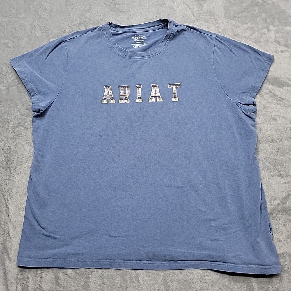 Ariat Shirt Womens XXL Blue Real Relaxed Fit Graphic Short Sleeve Tee Cotton